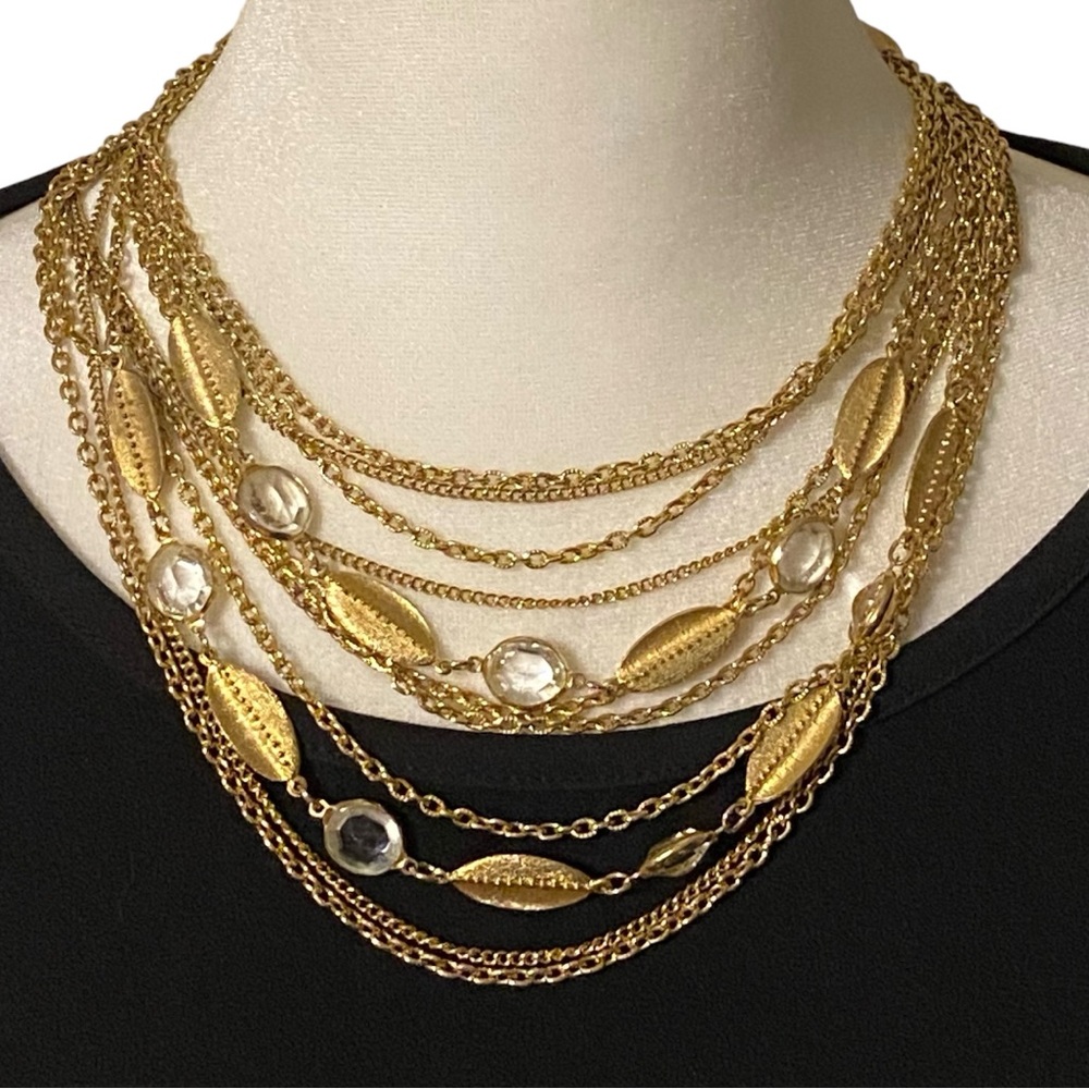 Vintage MCM Gold-Tone Multi-Chain Layered Necklace with Beaded Accents